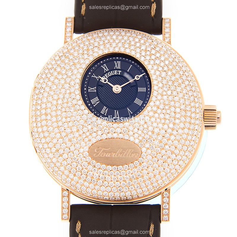 Breguet 1808BR/92/9W6/DD00 Replica - Manual - 18kt Rose Gold - Diamond Dial - Brown Alligator Strap
