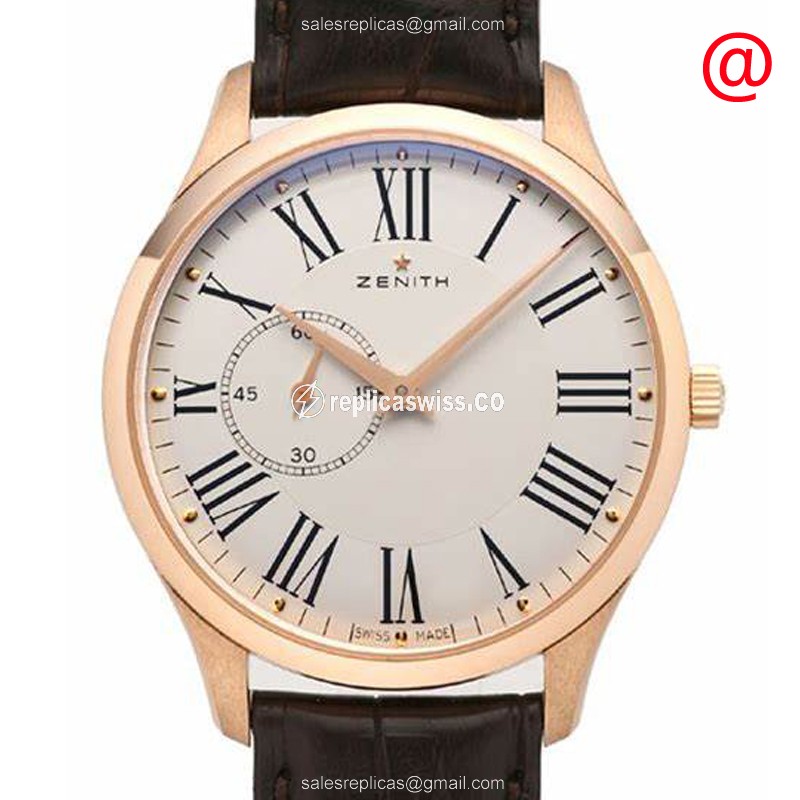 Zenith Elite Automatic 18kt Rose Gold - White Dial - Brown Alligator Strap - Luxury Replica ELITE Watch