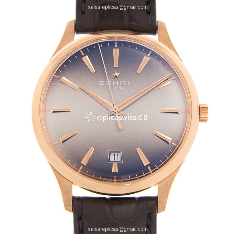 Zenith Commander Replica - Automatic 18kt Rose Gold - Brown Dial & Brown Leather Strap