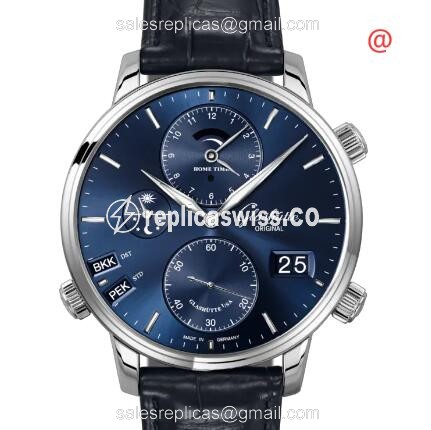 Glashutte Senator Cosmopolite Replica - Manual - Steel - Blue Dial - Alligator Blue Strap