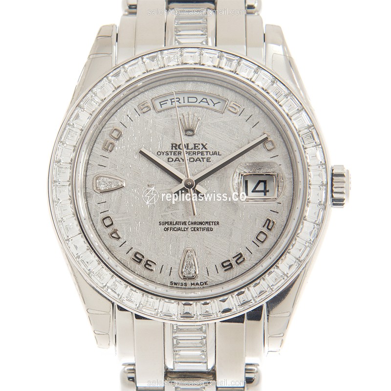 Rolex 18956METE_DAIO DAY-DATE Replica - Automatic - Platinum Case - Silver Dial - Silver Band - Luxury Replica DAY-DATE Watch