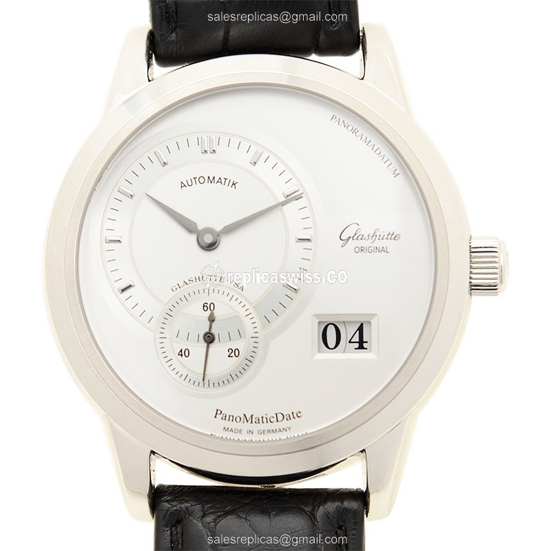 Glashutte PANO Automatic Replica - Steel Case - Silver Dial - Black Alligator Strap