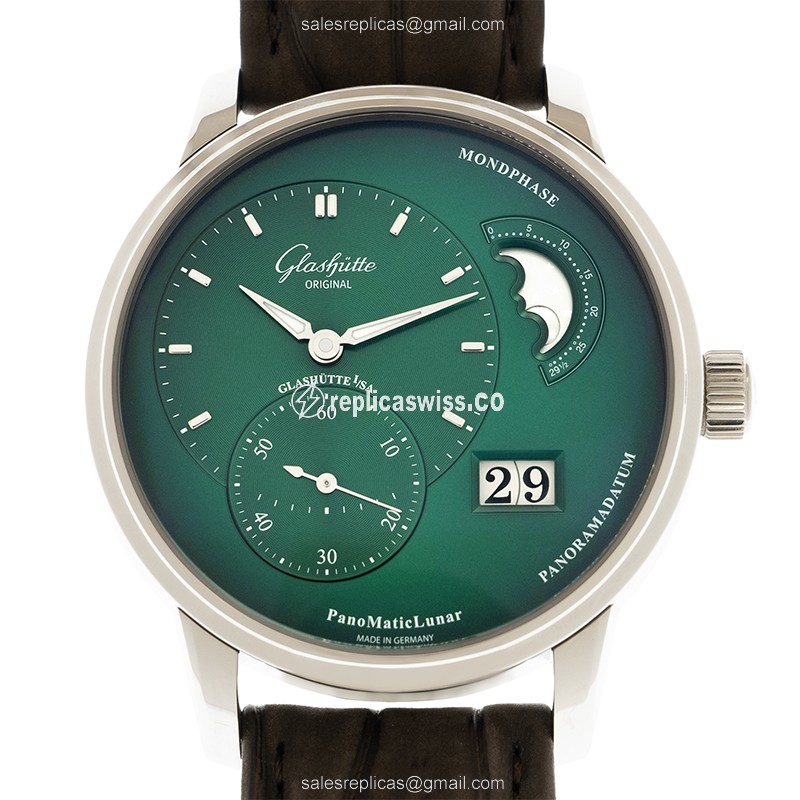 Glashutte PANO Replica - Automatic - Stainless Steel - Green Dial - Brown Alligator - Luxury Replica PANO Watch