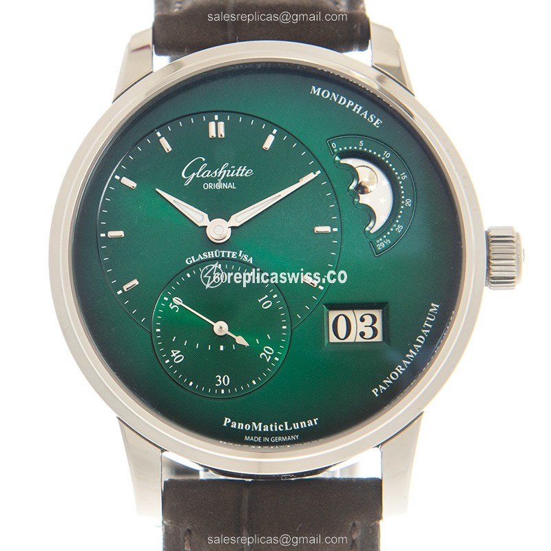 Glashutte PANO Automatic - Stainless Steel - Green Dial - Brown Alligator Strap - Luxury Replica PANO Watch