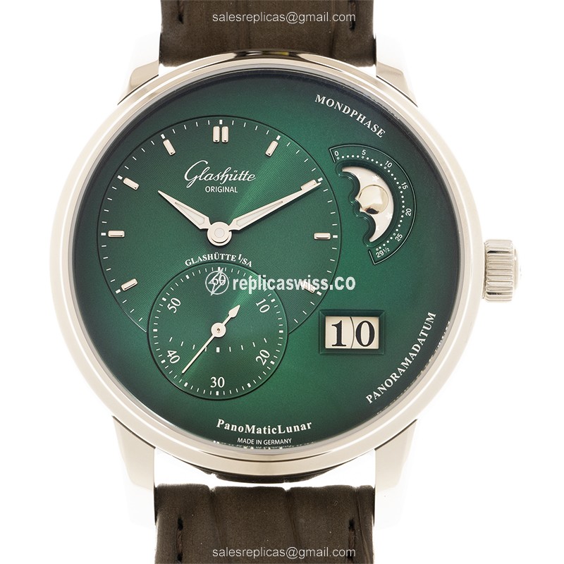 Glashutte PANO Automatic - Green Dial - Steel Case - Brown Alligator Strap