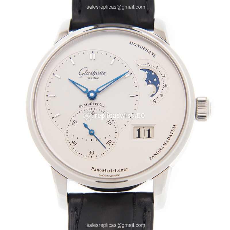 Glashutte PANO Replica - Automatic - Steel - White Dial - Black Alligator Buckle