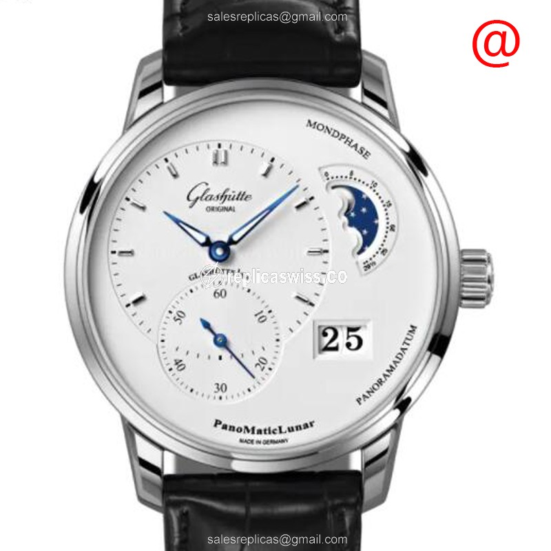 Glashutte PANO Automatic - Steel Case - White Dial - Black Alligator Strap - Luxury Replica PANO Watch