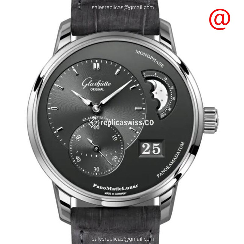 Glashutte PANO Automatic - Stainless Steel - Gray Dial - Grey Alligator Strap - Luxury Replica PANO Watch