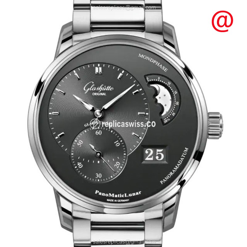Glashutte PANO Automatic - Steel Case - Dark Grey Dial - Silver Steel Strap - Luxury Replica PANO Watch