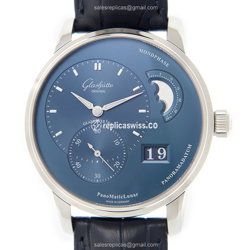 Glashutte PANO Automatic - Steel Case - Blue Dial - Alligator Blue Strap - Luxury Replica PANO Watch