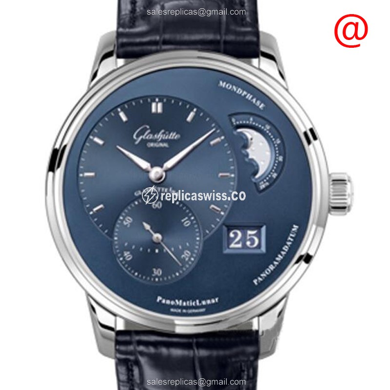 Glashutte PANO Automatic - Blue Dial - Steel Case - Alligator Blue Strap - Luxury Replica PANO Watch
