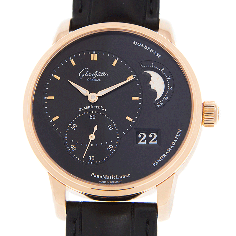 Glashutte 1-90-02-49-35-30 PANO Automatic 18kt Rose Gold - Black Dial - Alligator Black Strap - Luxury Replica PANO Watch