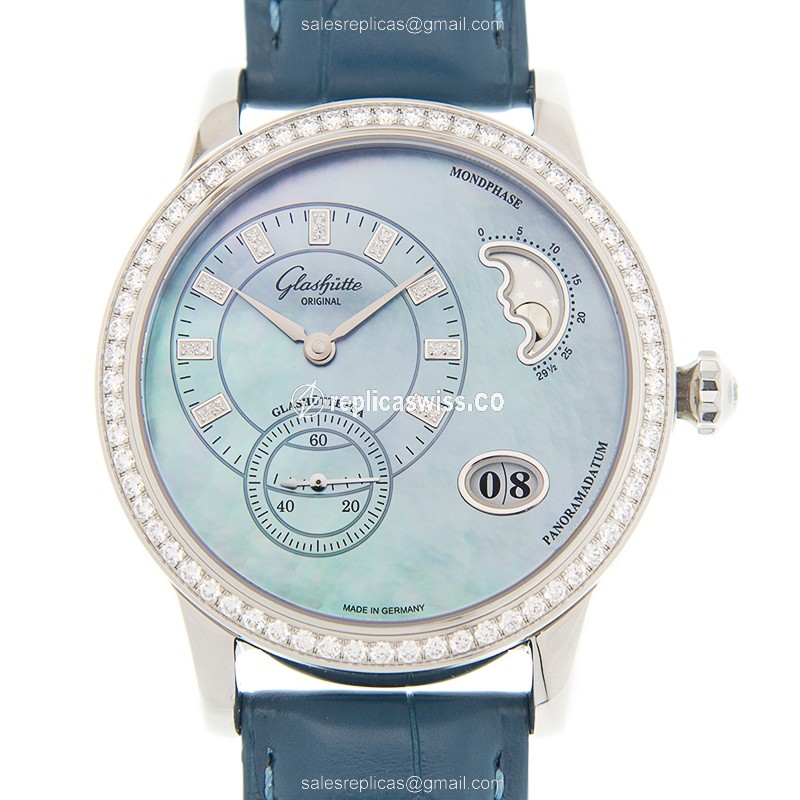 Glashutte PANO Automatic - Steel Case - Blue Dial - Blue Alligator Strap - Buckle Clasp - Luxury Replica PANO Watch