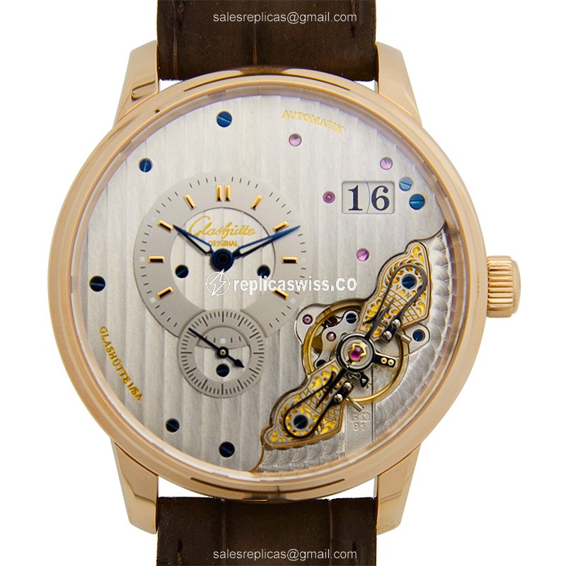 Glashutte 1-91-02-01-05-30 PANO Automatic 18kt Rose Gold - Silver Dial - Brown Alligator Strap