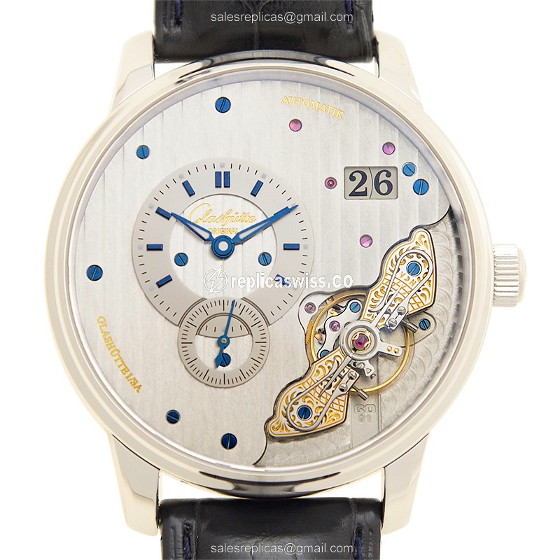 Glashutte PANO Automatic - Steel Case - Black Dial - Brown Alligator Strap - Luxury Replica PANO Watch