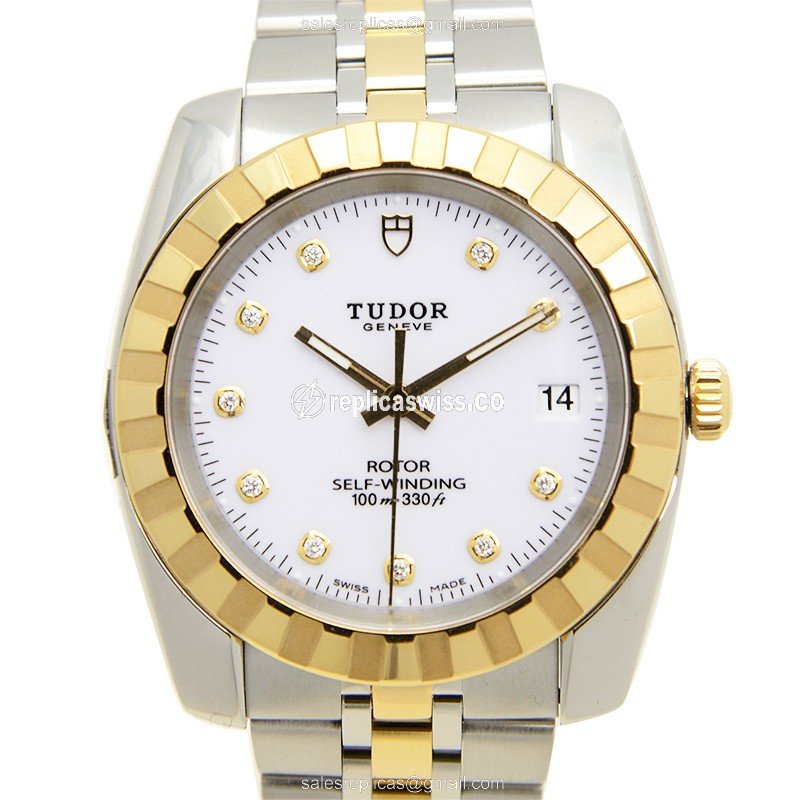 Tudor Classique Automatic Gold & Steel - White Dial - Silver Steel Strap