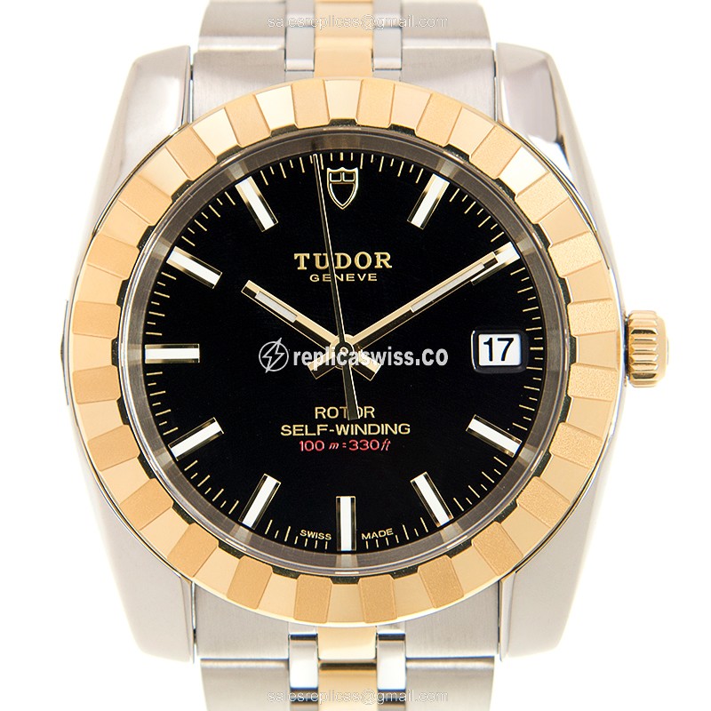 Tudor CLASSIC Replica - Automatic - 18kt Gold Steel - Black