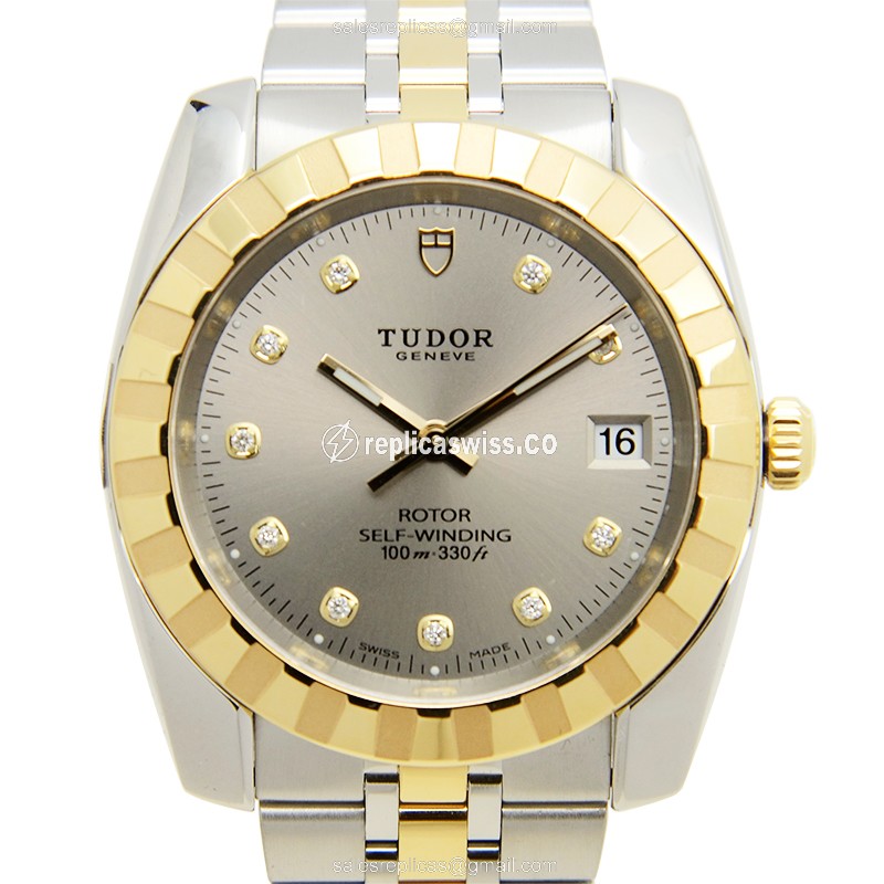 Tudor Classique Replica - Automatic - 18kt Gold & Steel - Dark Grey Dial - Silver Strap