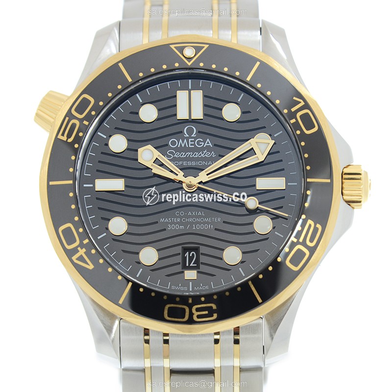 Omega Seamaster Replica - Automatic - Gold/Steel - Black - Luxury Replica SEAMASTER Watch