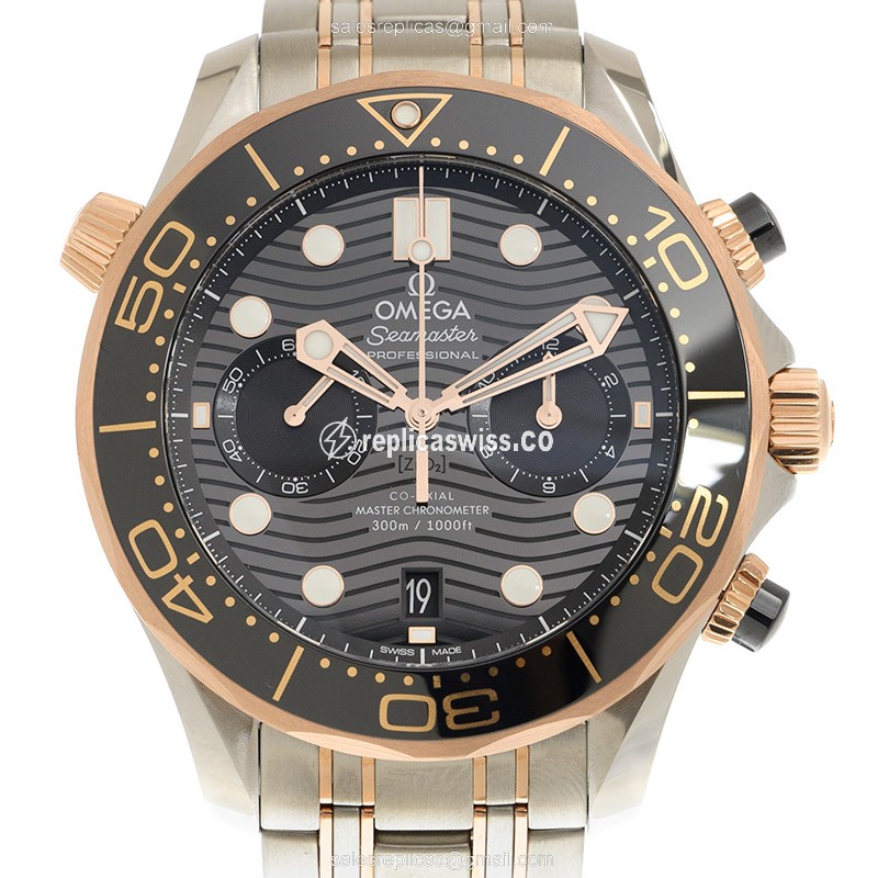 Omega Seamaster Replica - Automatic - 18kt Rose Gold & Steel Case - Black Dial