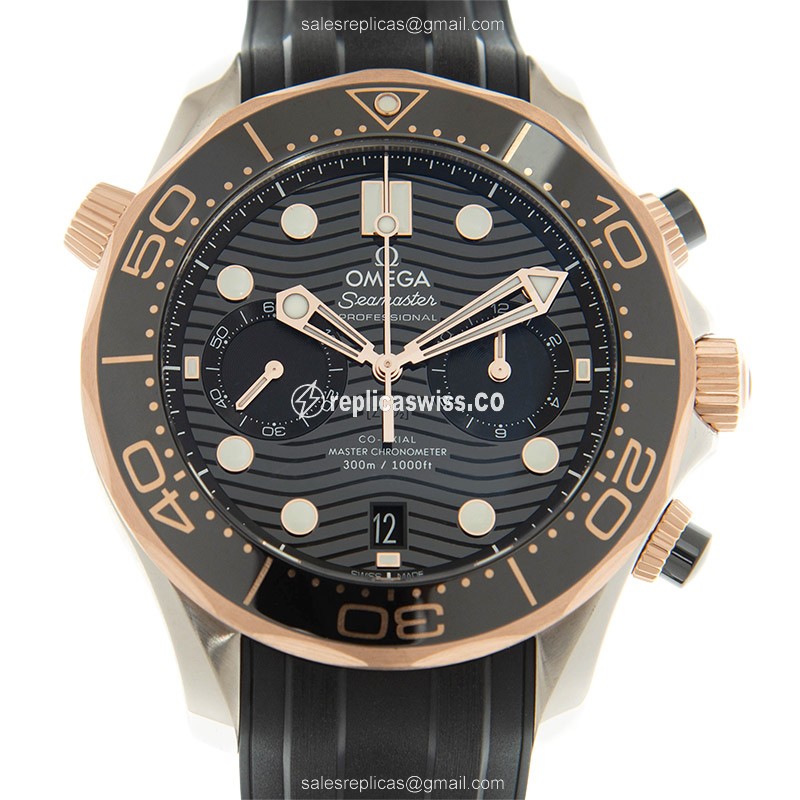 Omega Seamaster Replica - Automatic - 18kt Rose Gold & Steel - Black Dial - Rubber Strap