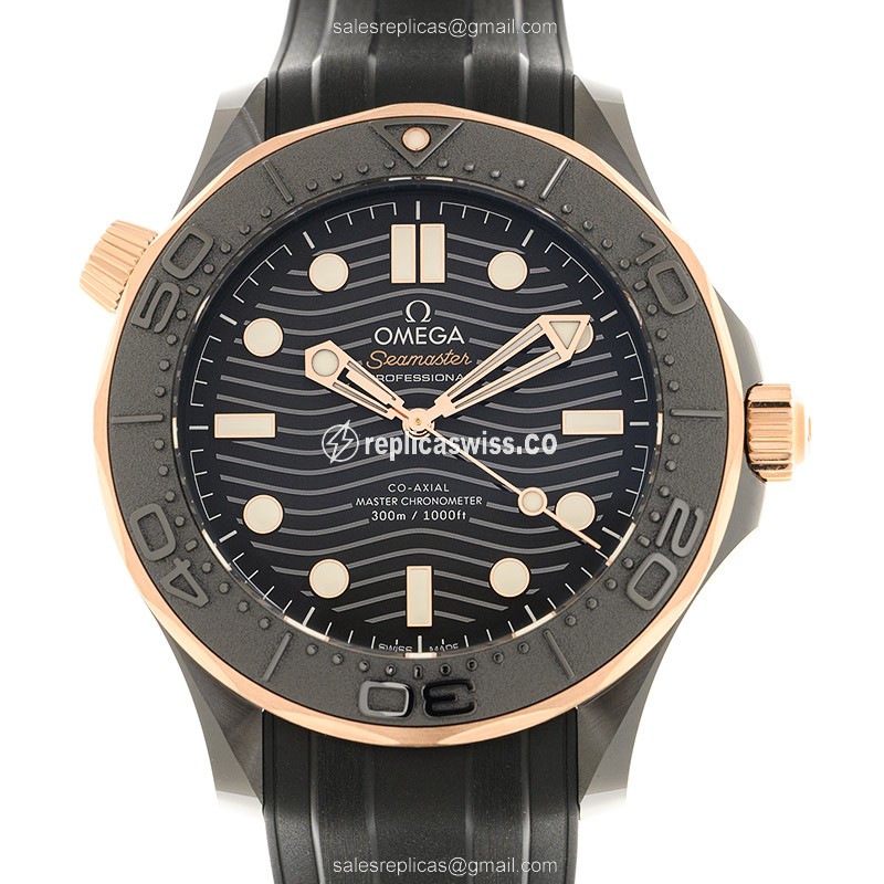 Omega Seamaster Replica - Automatic - Ceramic Case - Black Dial - Black Rubber Strap - Buckle Clasp