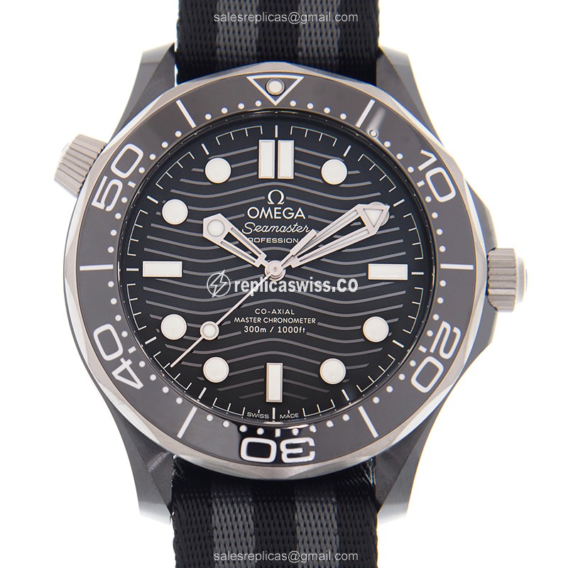 Omega Seamaster Automatic - Ceramic Case - Black Dial - Black Canvas - Buckle Clasp