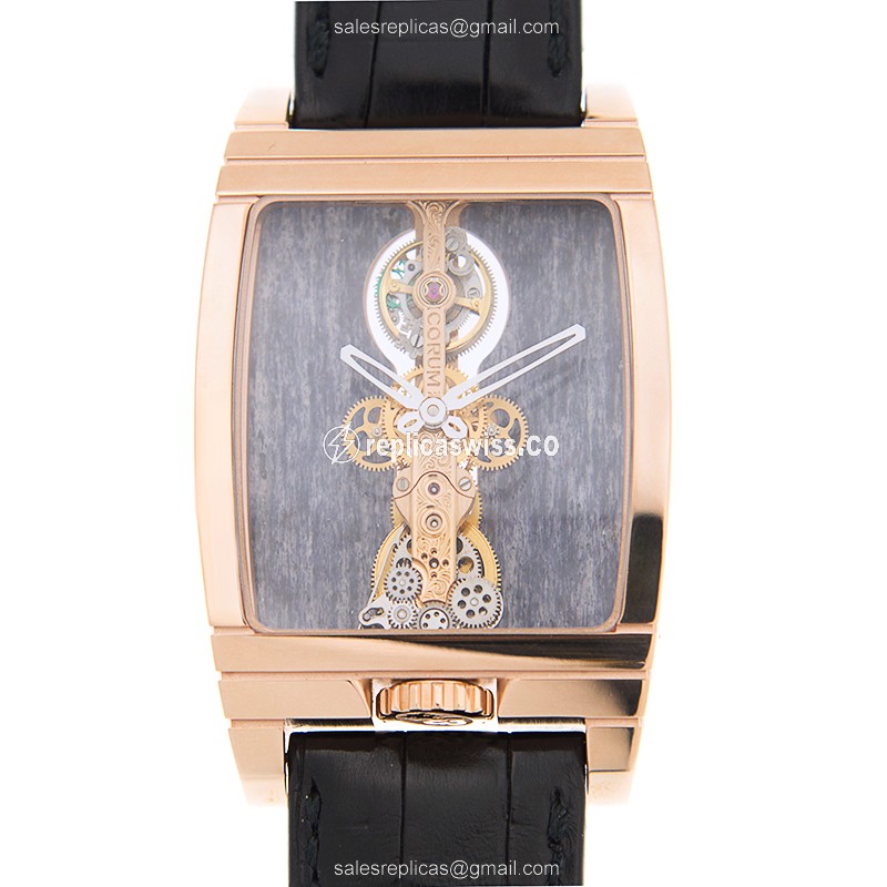 Corum BRIDGE Replica - Manual Wind - 18kt Rose Gold - Gray Dial - Black Alligator Strap