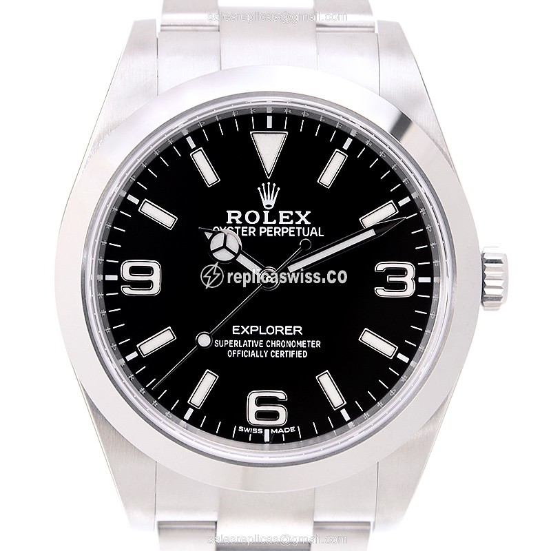 Rolex Explorer Replica - Automatic - Steel Case - Black - Silver Band - Luxury Rolex Replica Watch