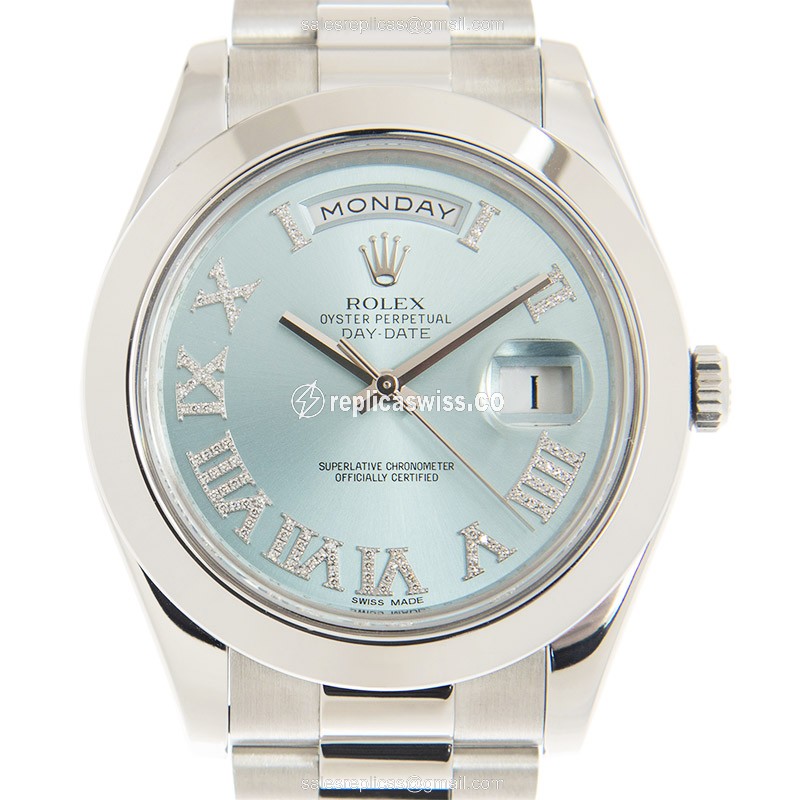 Rolex Day-Date Replica | Automatic | White Gold Case | Blue Dial | Silver Clasp