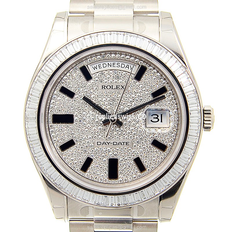 Rolex DAY-DATE Replica | Automatic | 18kt White Gold Case | Diamond Bezel
