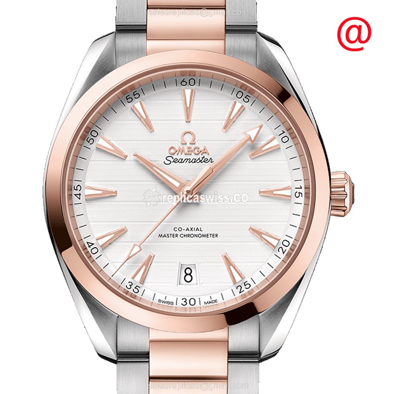 Omega Seamaster 220.20.41.21.02.001 Replica - Auto - 18kt Rose/Steel - Silver Dial - Gold/Steel Band - Luxury Replica SEAMASTER Watch