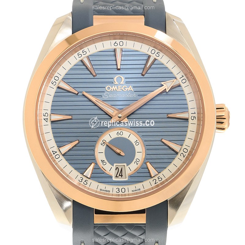 Omega Seamaster Replica - Automatic - 18kt Rose Gold & Steel - Blue Dial - Rubber Strap