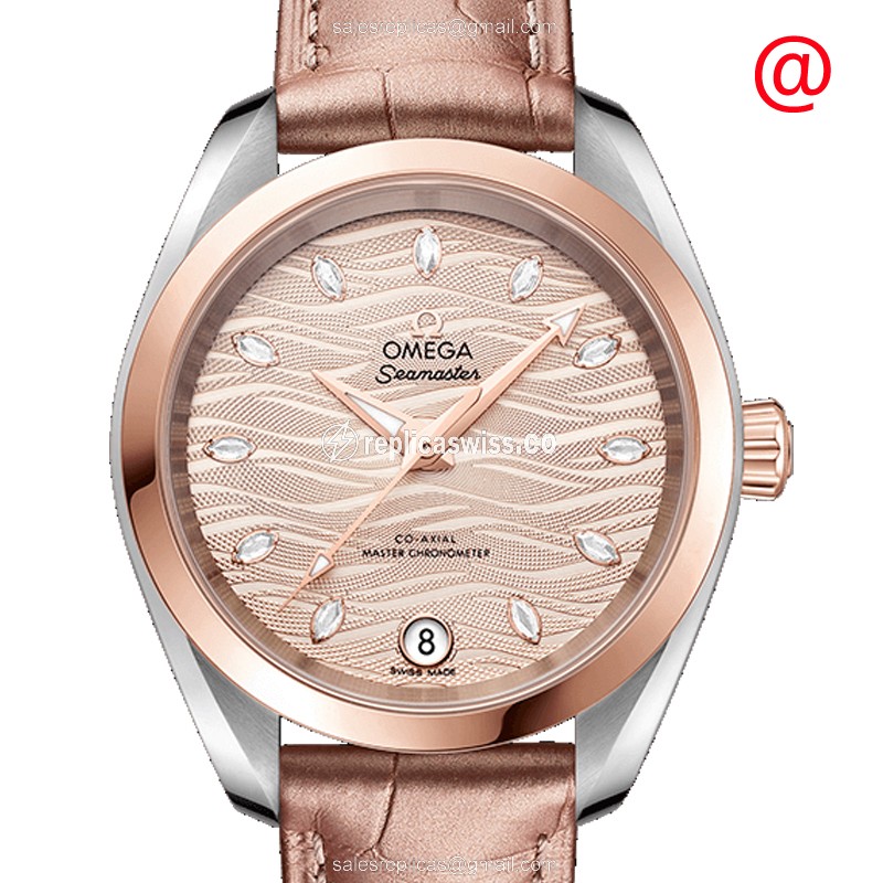 Omega Seamaster 220.23.34.20.59.001 - Auto - 18kt Rose Gold & Steel - Gray Dial - Brown Leather - Buckle Clasp - Luxury Replica SEAMASTER Watch