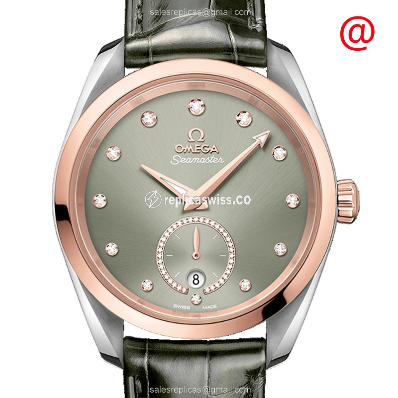 Omega Seamaster Replica - Automatic - 18kt Rose Gold/Steel - Green Dial - Green Alligator Strap