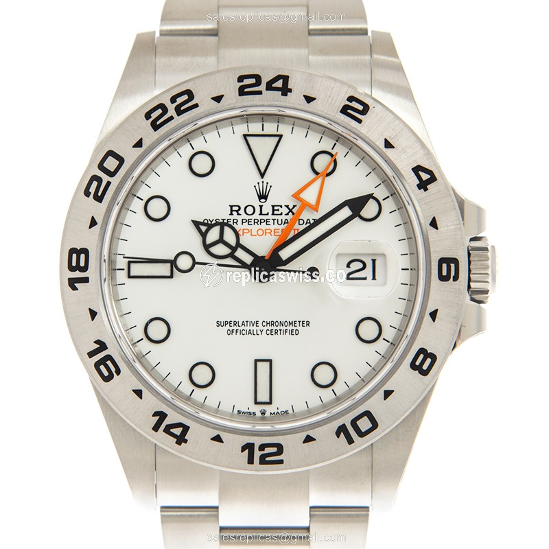 Rolex Explorer II Replica - Automatic, White Dial, Silver Steel Case & Strap - Luxury Rolex Replica Watch