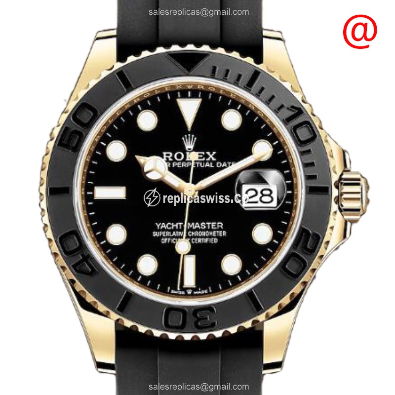 Yacht Master Rolex Replica - 18kt Gold - Black Dial - Automatic, Rubber Strap - Luxury Replica YACHT MASTER Watch