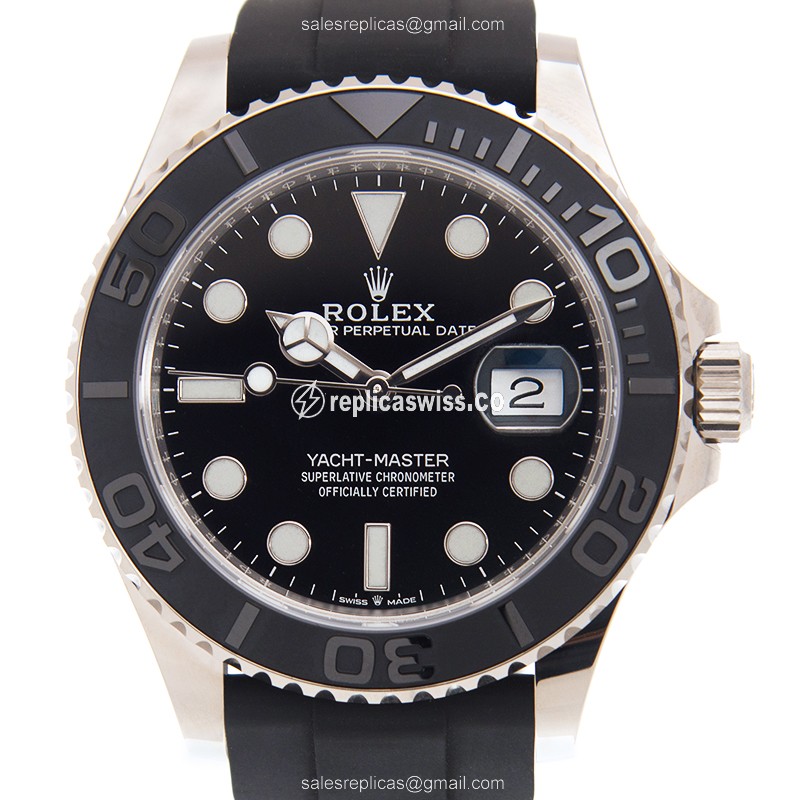 Rolex Yacht Master Replica - 18kt Gold - Automatic - Black Dial, Rubber Strap - Luxury Replica YACHT MASTER Watch
