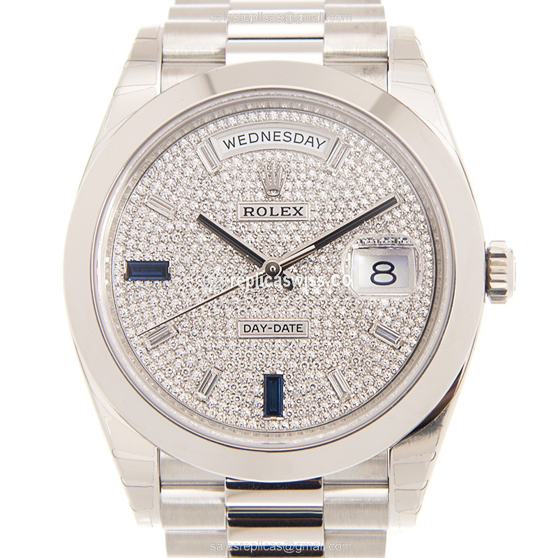 Rolex DAY-DATE Replica - Automatic - Platinum - Silver Dial - Luxury Replica DAY-DATE Watch