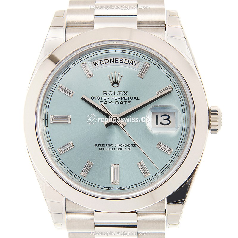 Rolex DAY-DATE Replica - Automatic - 950 Platinum Case - Blue Dial - Silver Steel Strap