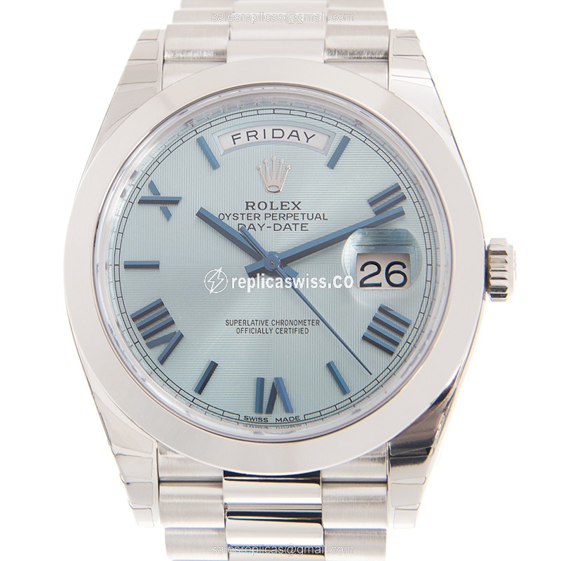 Rolex DAY-DATE Replica | Automatic | 950 Platinum Case, Blue Dial | Silver Clasp & Strap
