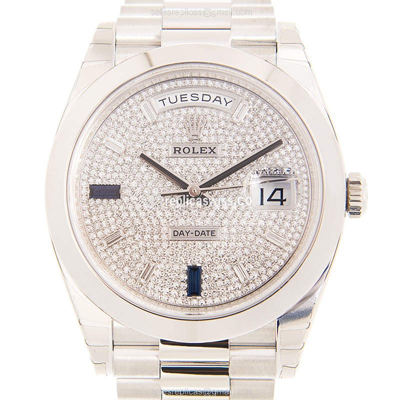 Rolex DAY-DATE Replica - Automatic - 18kt Gold - White Dial, Silver Clasp - Luxury Replica DAY-DATE Watch