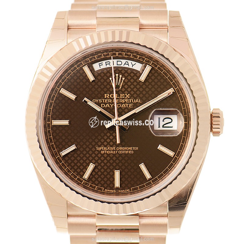 Rolex DAY-DATE Replica - Automatic - 18kt Rose Gold - Brown Dial - Gold Strap - Luxury Replica DAY-DATE Watch