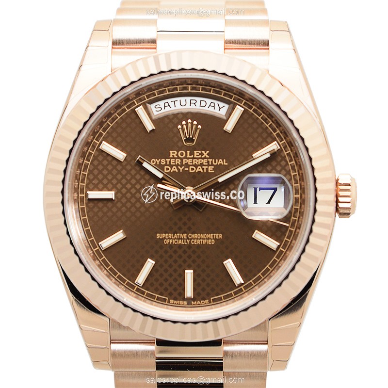 Rolex Day-Date Replica - Automatic - 18kt Gold - Brown Dial, Pink Gold Strap