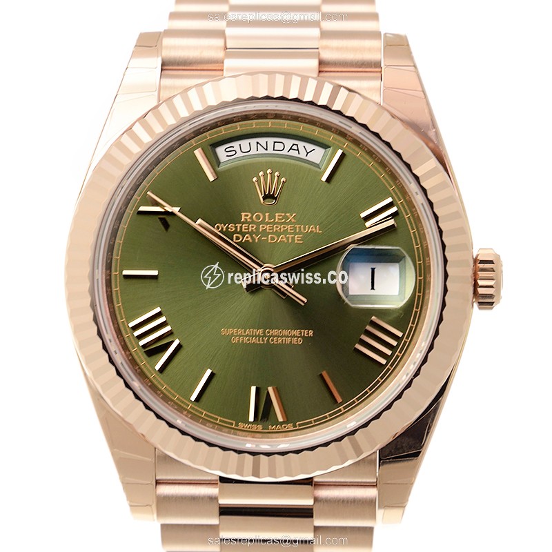 Rolex Day-Date Replica - Automatic - Green Dial - 18kt Gold - Luxury Replica DAY-DATE Watch