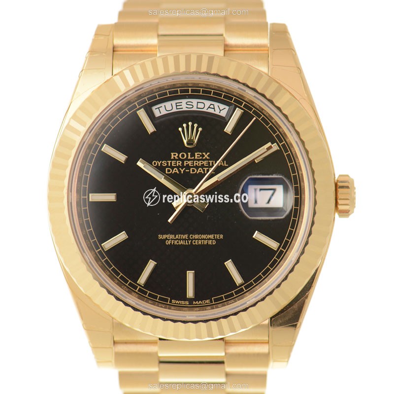 Rolex DAY-DATE Replica - Automatic - Black Dial on Gold Clasp