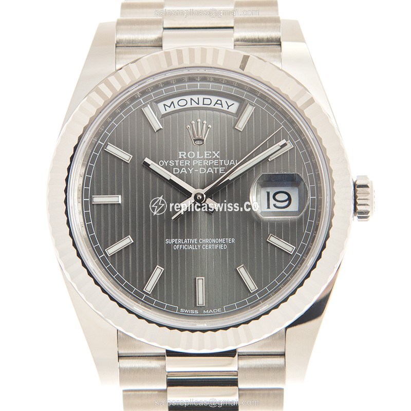 Rolex DAY-DATE Replica - Automatic - 18kt Gold - Gray Dial - Silver Clasp - Luxury Replica DAY-DATE Watch