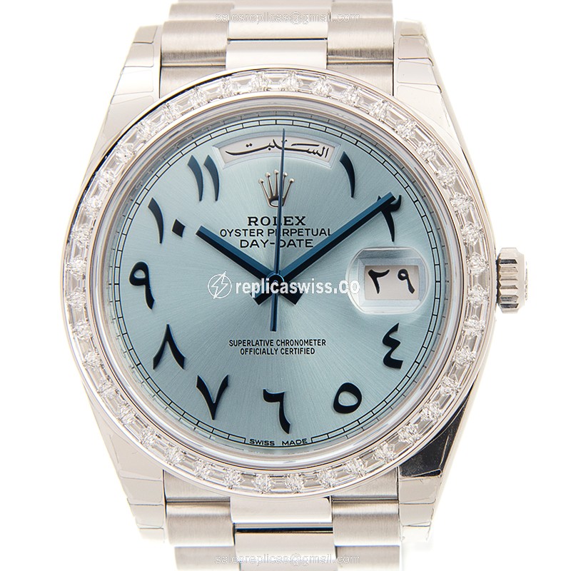 Rolex DAY-DATE Replica - Automatic, Blue Dial, Gold Clasp on Silver Gold Strap
