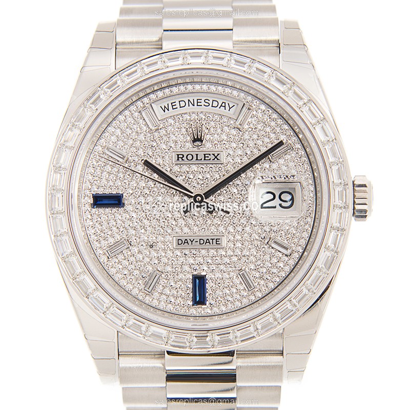 Rolex DAY-DATE Replica | Automatic | Silver Case, Diamonds | Silver Dial