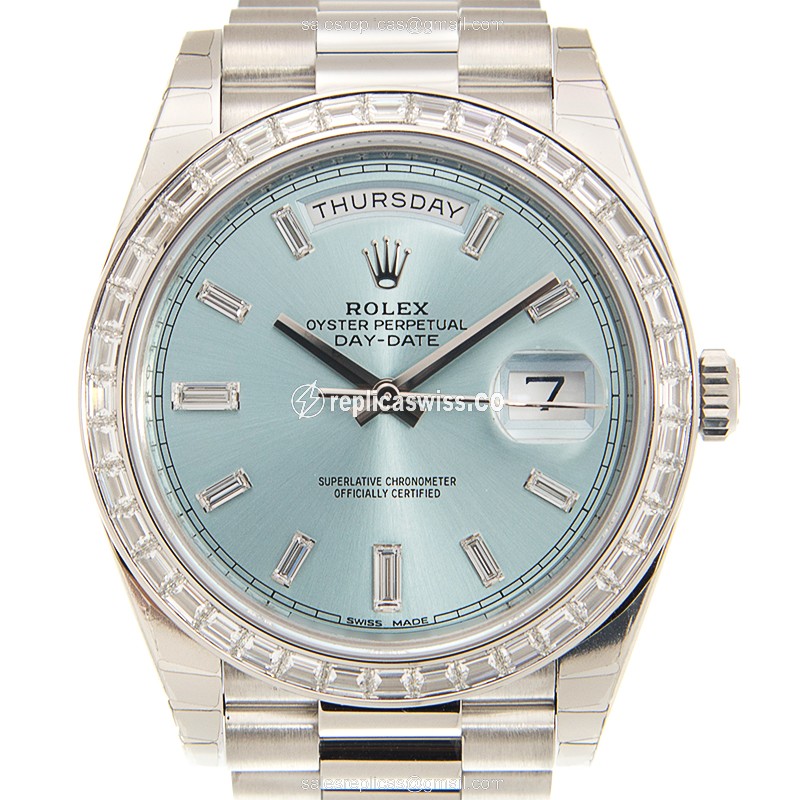 Rolex Day-Date 228396TBR-0002 Replica - Automatic - Platinum Case - Blue Dial - Silver Clasp - Luxury Replica DAY-DATE Watch